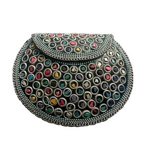 Ramla Handmade Mosaic Tile Convertible Clutch/Crossbody Bag Silver Rainbow NWOT